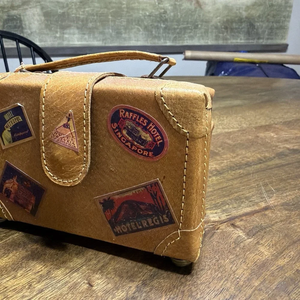 Pacific Spectrum Real Leather Bear Baggage Mini Suitcase Bag New!